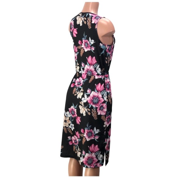 New WestLoop Floral  A-Line Drawstring Waist Short Knit Tank Dress Sz L -Bla… - Picture 6 of 12